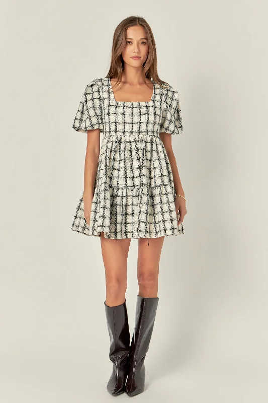 Mini dresses with high - low hems for a modern twistTweed Mini Gingham Dress