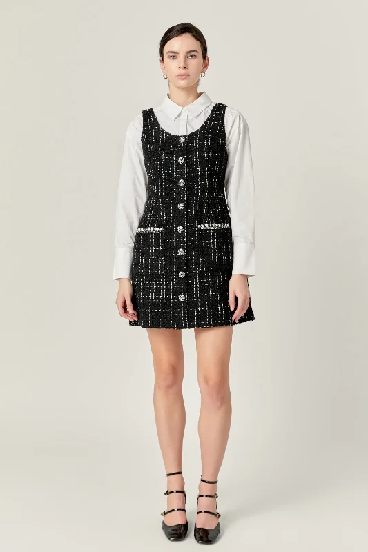 Mini dresses with cut - out details for a trendy lookTweed Sleeveless Mini Dress