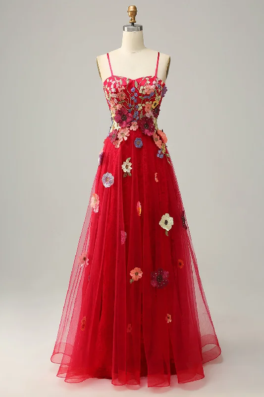 Strapless cocktail dresses with a sweetheart neckline and a full skirtA Line Spaghetti Straps Burgundy Long Prom Dress with Appliques