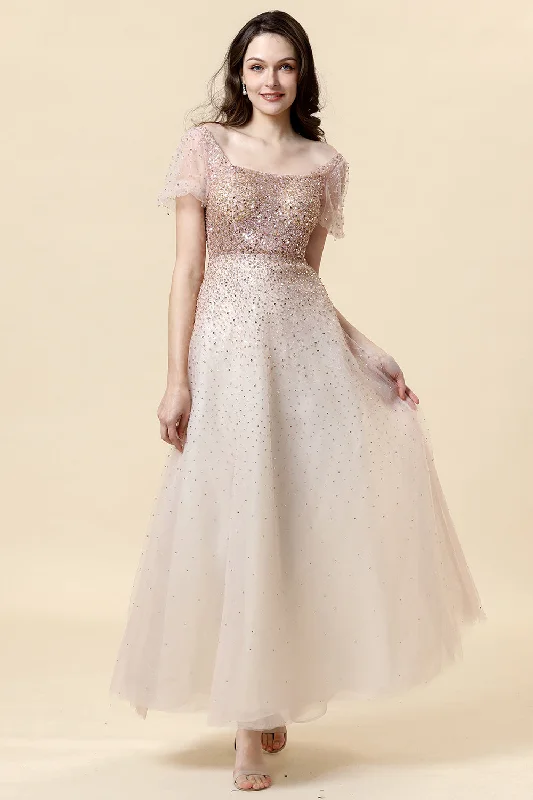 Strapless cocktail dresses with a sweetheart neckline and a full skirtA Line Square Neck Blush Beading Long Formal Dress