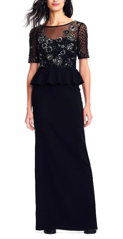 Maxi wedding guest dresses with floral prints for summer weddingsAdrianna Papell AP1E202890 Illusion Flutter Long Formal Dress Plus Size
