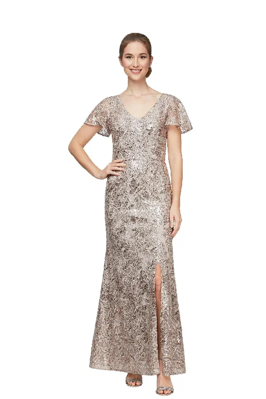 Sheer wedding guest dresses with lace inserts and long sleevesAlex Evenings AE81171046 Long Formal Mermaid Dress