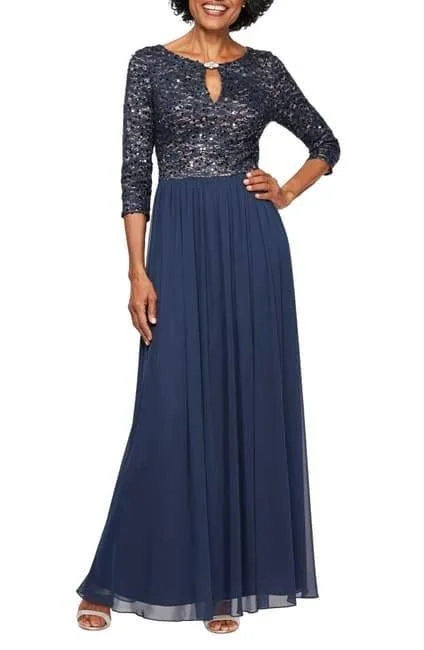 Polka - dot - printed wedding guest dresses with short sleevesAlex Evenings AE82122295 Long Petite Mother of the Bride Dress