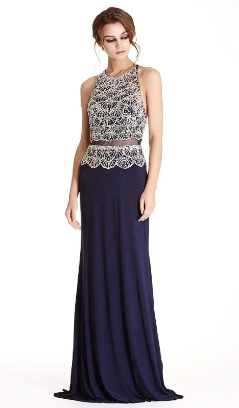 Formal dresses with gathered bodices and wide - leg skirts for a comfortable and stylish silhouetteAspeed Design - Mock Two Piece Jeweled Fitted Prom Dress