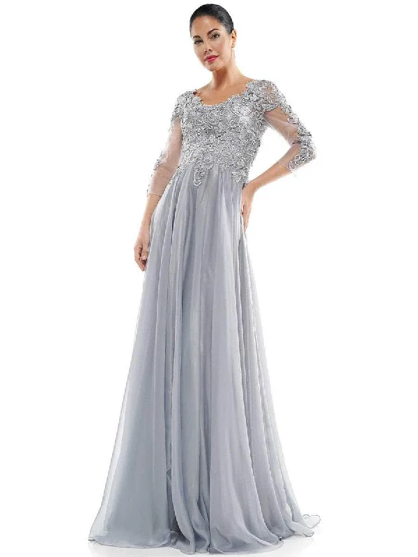 Formal dresses with cold - shoulder ruffled sleeves and floral prints for a romantic and trendy formal styleColors Dress M281 - Quarter Sleeve Embroidered Evening Dress