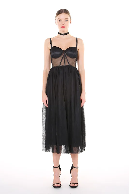 Sleeveless cocktail dresses in a silk - blend fabric for a luxurious feelShoulder Strap Mesh Midi Length Dress