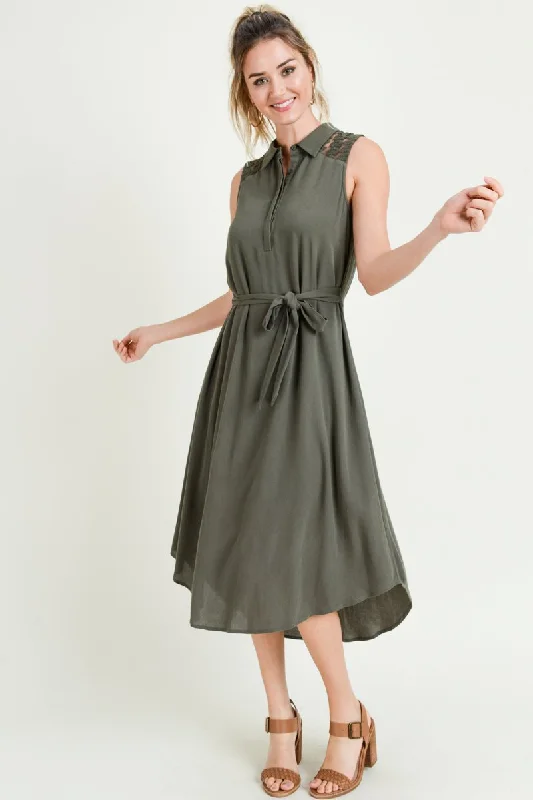 Short cocktail dresses in royal blue for a formal eventSleeveless Collared Button Midi Dress
