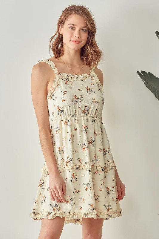 Strapless cocktail dresses with a sweetheart neckline and a full skirtShort Floral Merrow Ruffle Dress