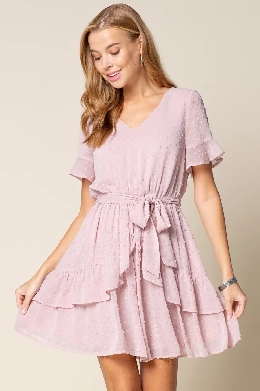 Satin - lined cocktail dresses with a lace outer layerShort Ruffle Layered Dress
