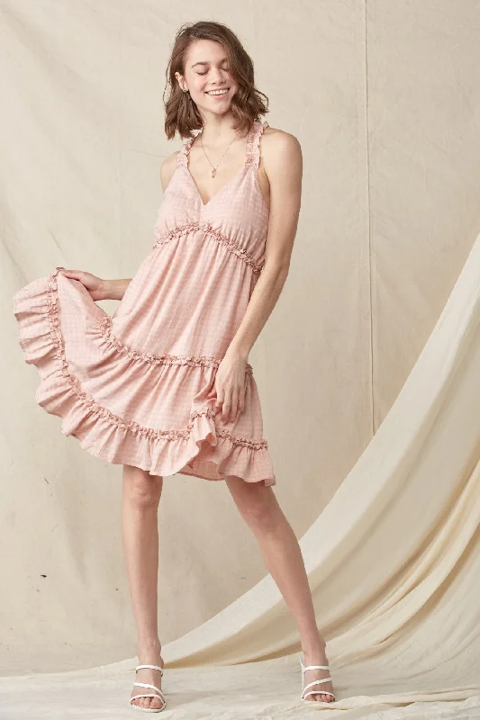 A - line cocktail dresses with floral embroidery for spring partiesShort Sleeveless Ruffle Strap Tiered Dress