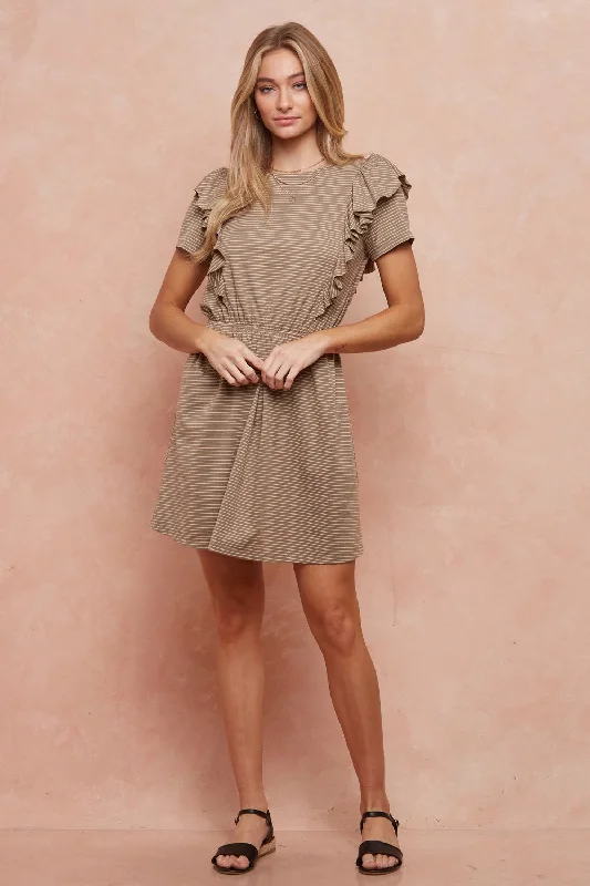 Geometric - printed cocktail dresses with a long - sleeve optionShort Sleeve Ruffle Knit Dress