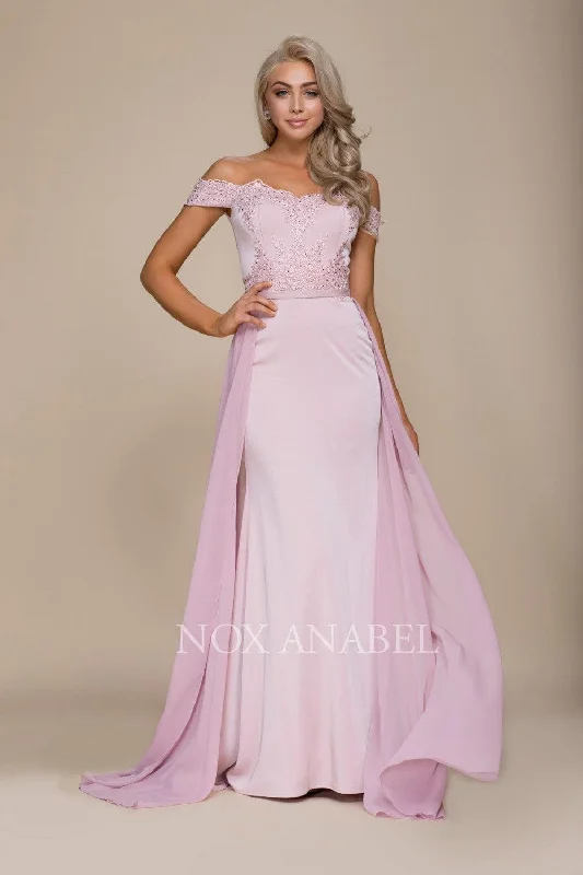 Strapless wedding guest dresses with rhinestone - studded bodicesLong Off The Shoulder Embroidered Prom Dress