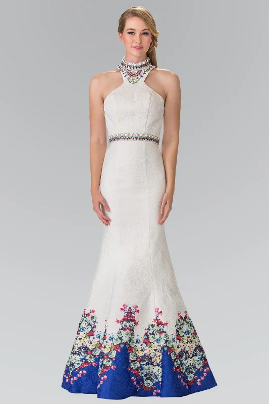 A - line cocktail wedding guest dresses in pastel colorsProm Formal Flower Print Mermaid Evening Long Dress