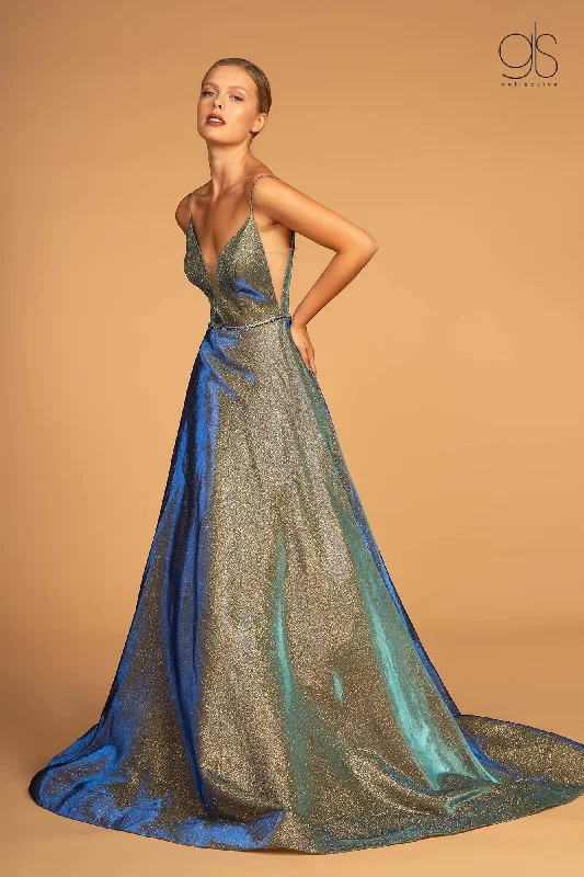 Wedding guest dresses with patchwork designs for a unique lookProm Long Dress Spaghetti Strap Metallic Ball Gown