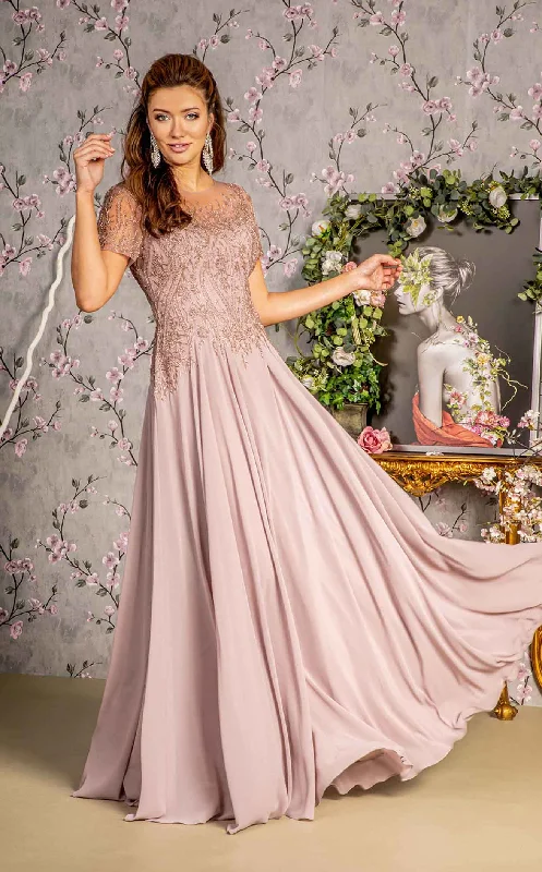 Prom dresses with illusion necklines and crystal embellishments for a formal affairGLS by Gloria GL3492 Dress