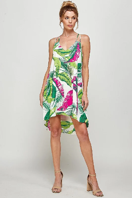 Cocktail dresses with cold - shoulder designs in a lightweight fabricHigh Low Tropical Print Dress