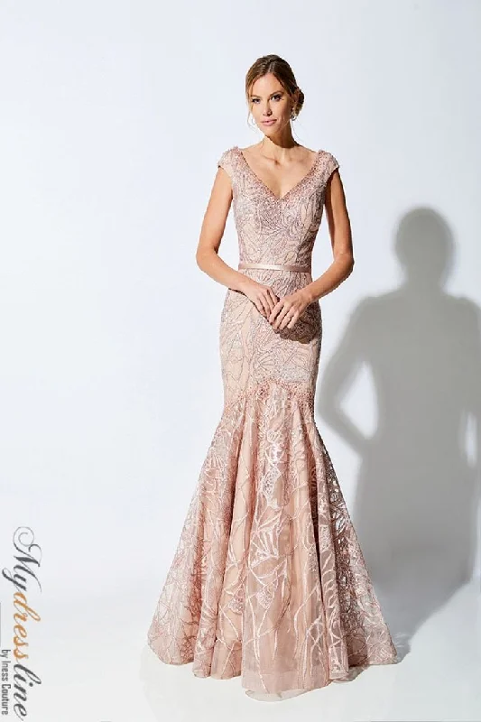 Formal dresses with cold - shoulder ruffled sleeves and floral prints for a romantic and trendy formal styleIvonne D 221D53