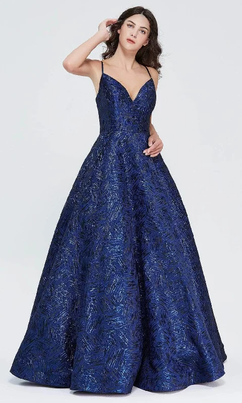 Formal dresses with off - the - shoulder sleeves and rhinestone accents for a sophisticated promJ'Adore Dresses J20024 - Lace-Up Back Sequin Ballgown