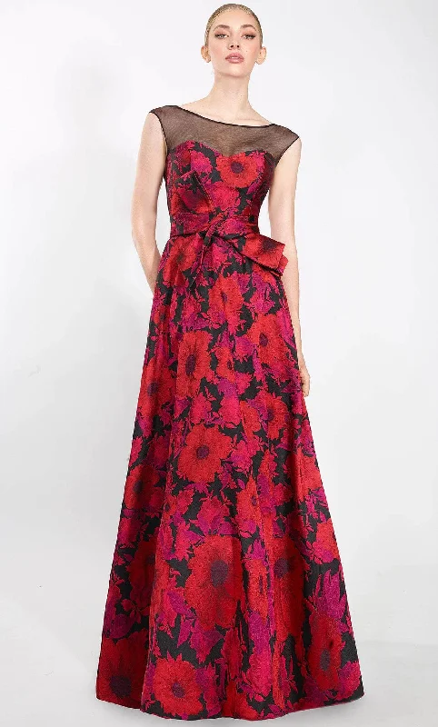 Prom dresses with keyhole backs and rhinestone - studded straps for a flirty lookJanique 2206 - Illusion Bateau Printed Evening Gown