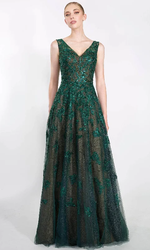 Formal dresses with ruched back panels and button - down fronts for a unique and flattering fitJanique 91222 - Embroidered A-Line Evening Gown