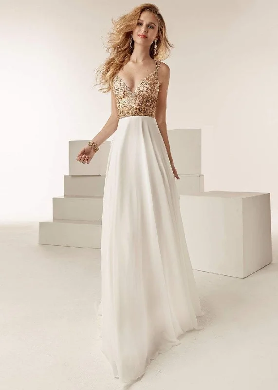 Sleeveless formal dresses with sequined straps and a - line skirts for a classic formal eventJasz Couture - 6221 Paisley Embellished Bodice Chiffon A-Line Gown