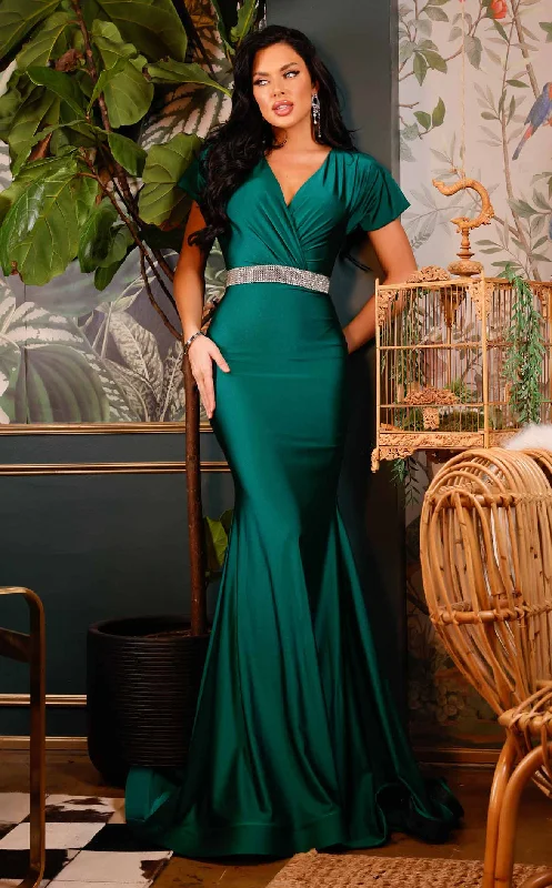 Formal dresses with ruched back panels and button - down fronts for a unique and flattering fitJessica Angel 879 Dress