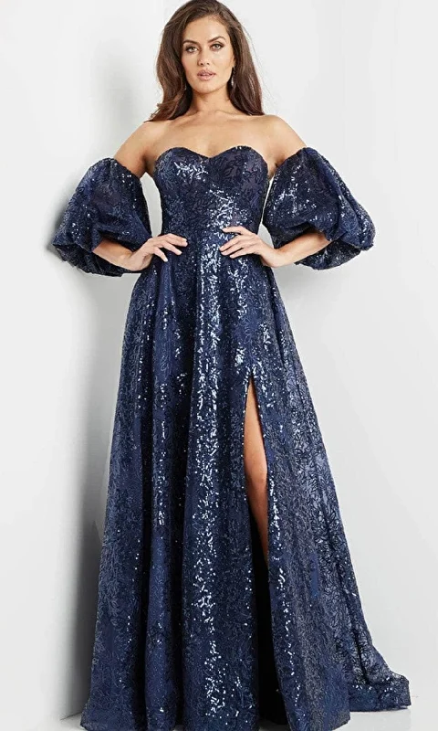 Prom dresses with ruched bodices and organza sleeves for a romantic lookJovani 22257 - Sequined Sweetheart Evening Dress