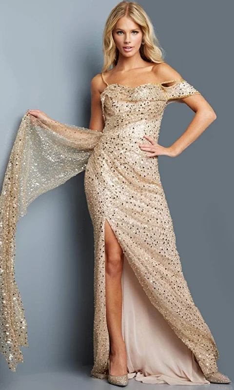 Formal dresses with halter necks and lace - up backs for a stylish promJovani 23392 - Sequined Sheath Evening Dress