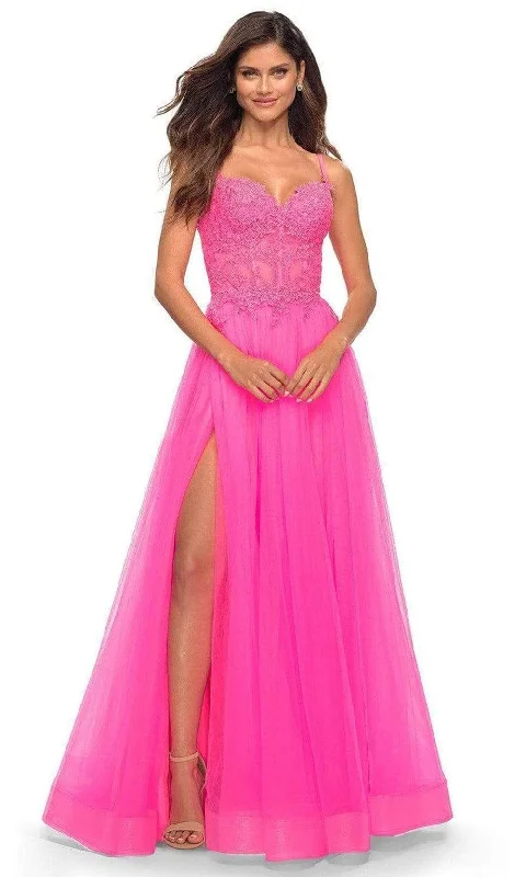 Formal dresses with tassel - adorned belts and tiered skirts for a stylish and festive formal eventLa Femme - 30755 Sweetheart Embroidered A-line Gown