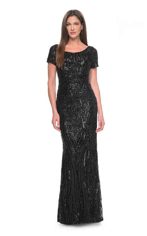 Formal dresses with pleated bodices and taffeta fabric for a traditional lookLa Femme 31852 Dress