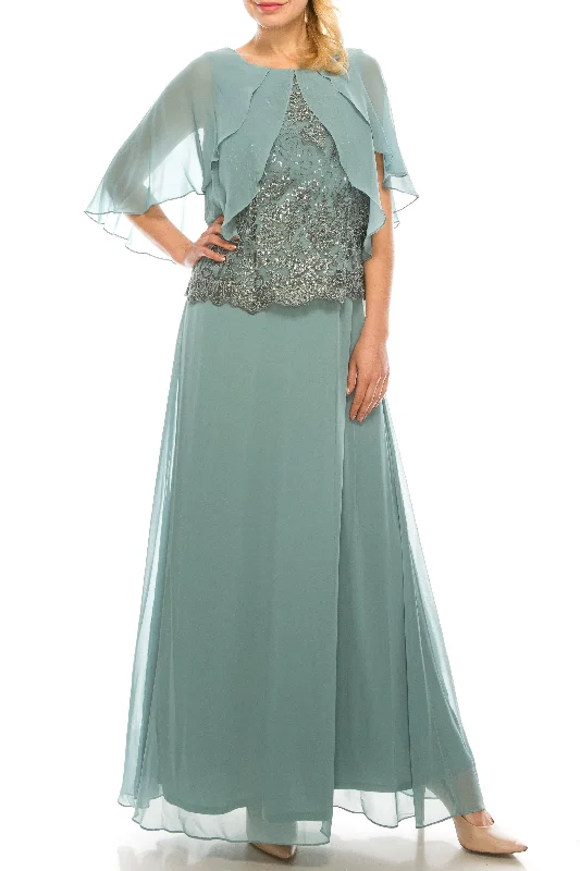 Wedding guest dresses with fringe accents for a bohemian - inspired weddingLe Bos Long Formal Evening Cape Chiffon Dress