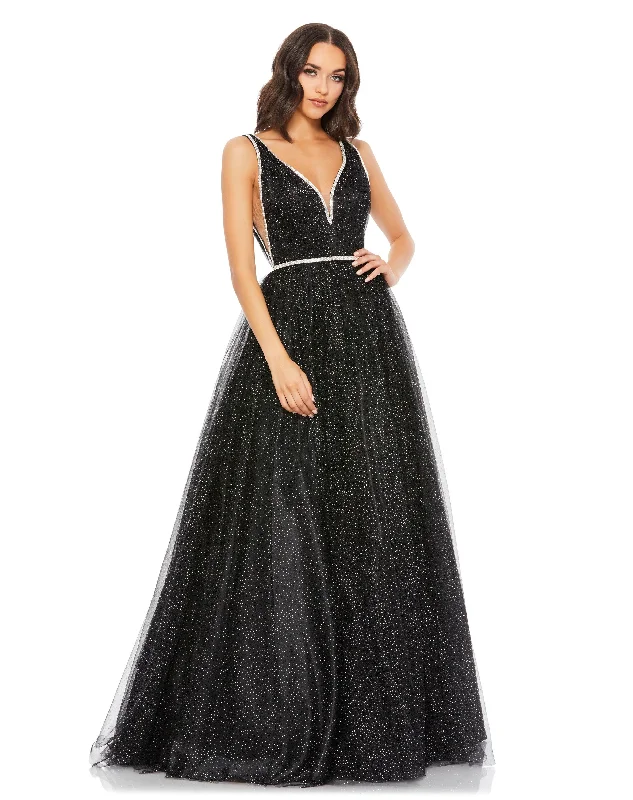 Wedding guest dresses with fringe accents for a bohemian - inspired weddingMac Duggal 30727 Prom Long Sleeveless Tulle Ball Gown