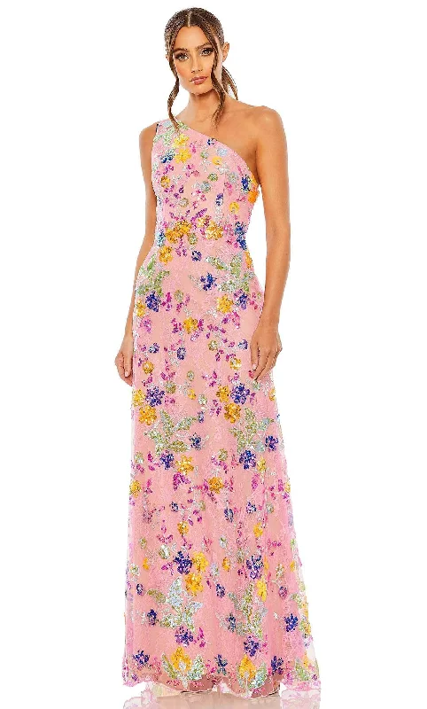 Prom dresses with cold - shoulder cutouts and satin bows for a trendy lookMac Duggal 68515 - Asymmetric Floral Sequin Evening Gown
