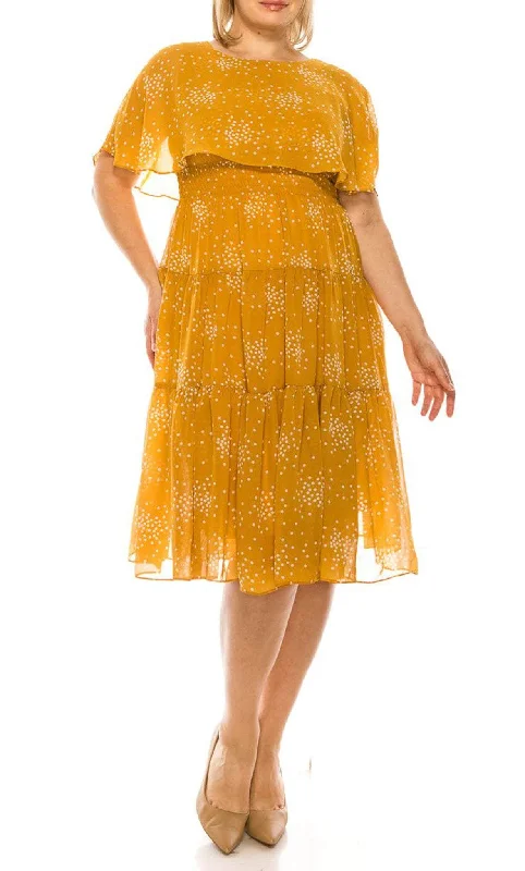 Cocktail dresses with a pom - pom trim and a short - sleeved styleMaison Tara 91456M - Cape Sleeve Dot Print Cocktail Dress