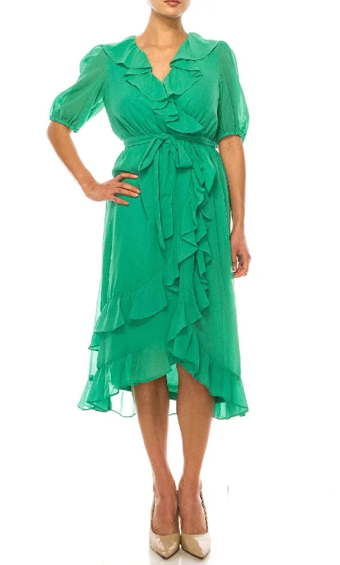 Cocktail dresses with a wrap - front style and a long - length optionMaison Tara 91672M - Chiffon-Made Ruffled Dress