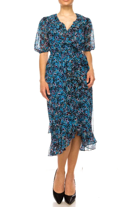 Satin cocktail dresses with a high - low hem for a modern touchMaison Tara 91673M - V-Neck Tea-Length Casual Dress