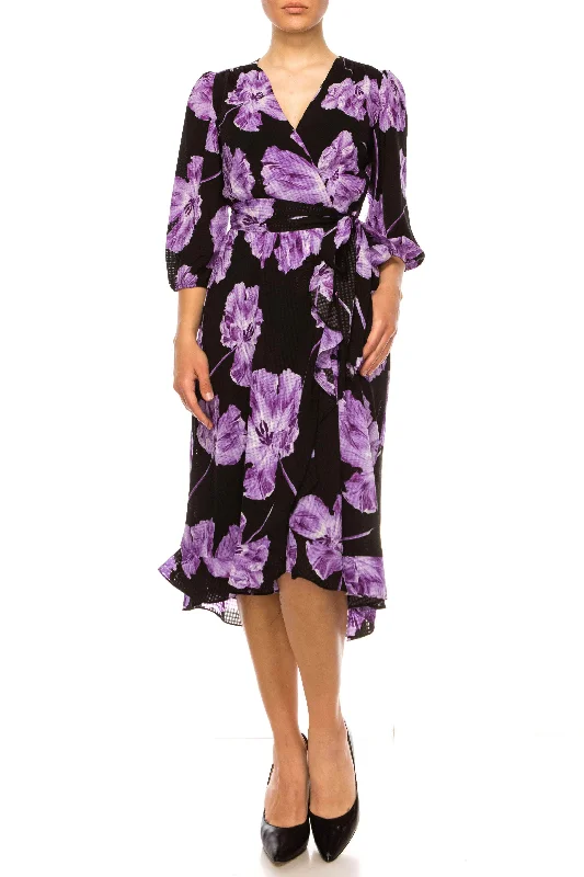 Ruffled cocktail dresses with a knee - length hem for a feminine appealMaison Tara 91722M - Floral Printed A-Line Formal Dress