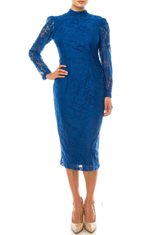 Cocktail dresses with a tiered skirt and a bow at the waistMaison Tara 91756M - High Neck Lace Formal Dress