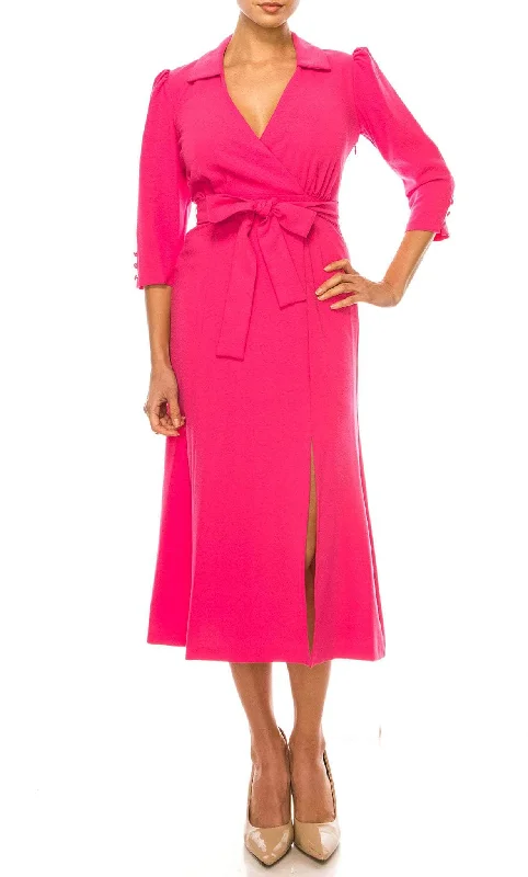 Cocktail dresses with a tassel - adorned belt and a sheath styleMaison Tara 91778M - Collared V-Neck Formal Dress