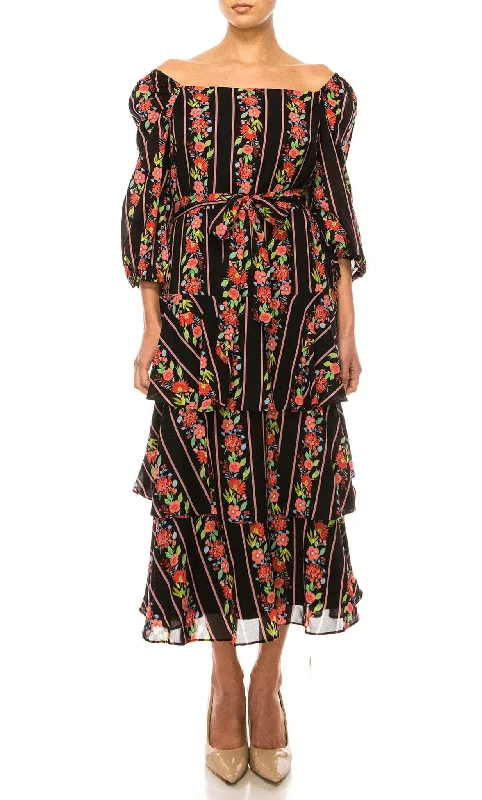 A - line cocktail dresses with floral embroidery for spring partiesMaison Tara 95640M - Bateau Neck Layered Dress
