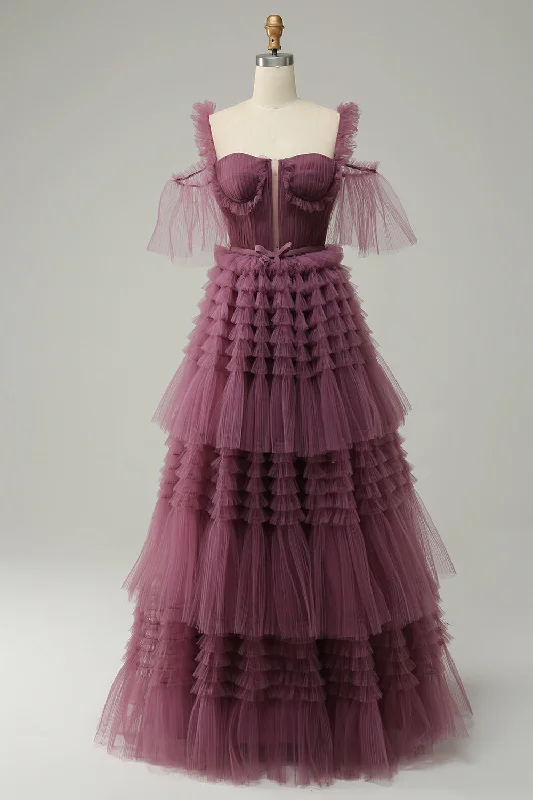 Cocktail dresses with a metallic - embroidered pattern and a midi - hemMavue Sweetheart A Line Long Prom Dress