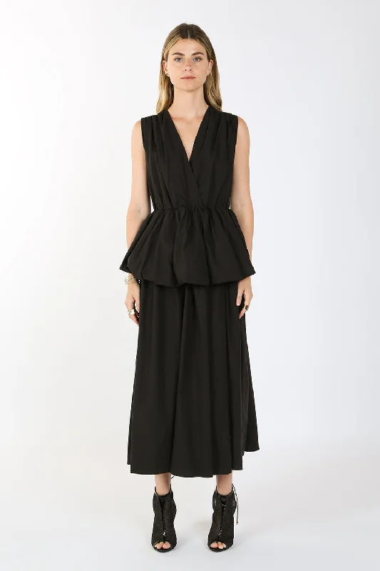 Satin - lined cocktail dresses with a lace outer layerSleeveless Waist Ruffle Maxi Dress