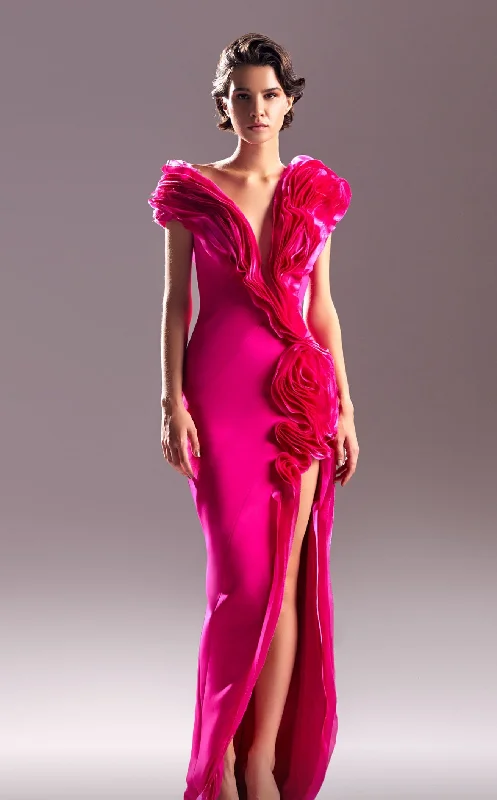 Prom dresses with one - shoulder ruffled straps and geometric patterns for a contemporary and eye - catching formal eventMNM Couture G1512 Dress