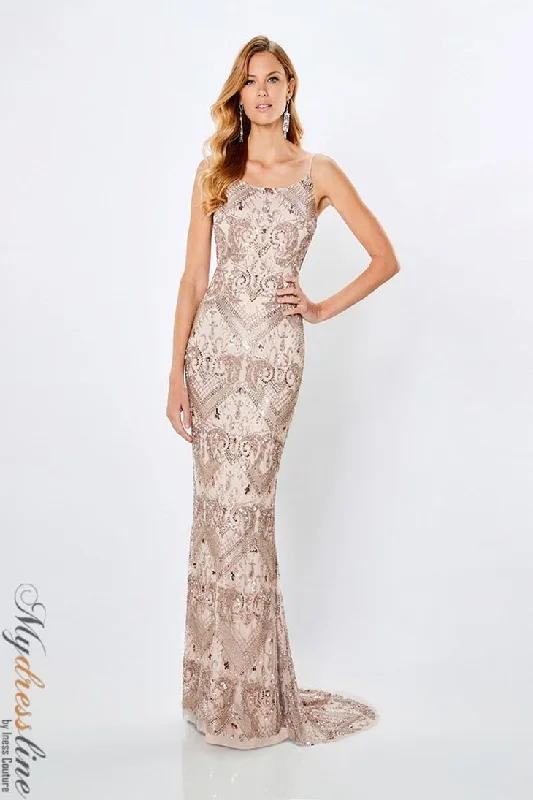 Prom dresses with keyhole backs and rhinestone - studded straps for a flirty lookMon Cheri Montage 221978