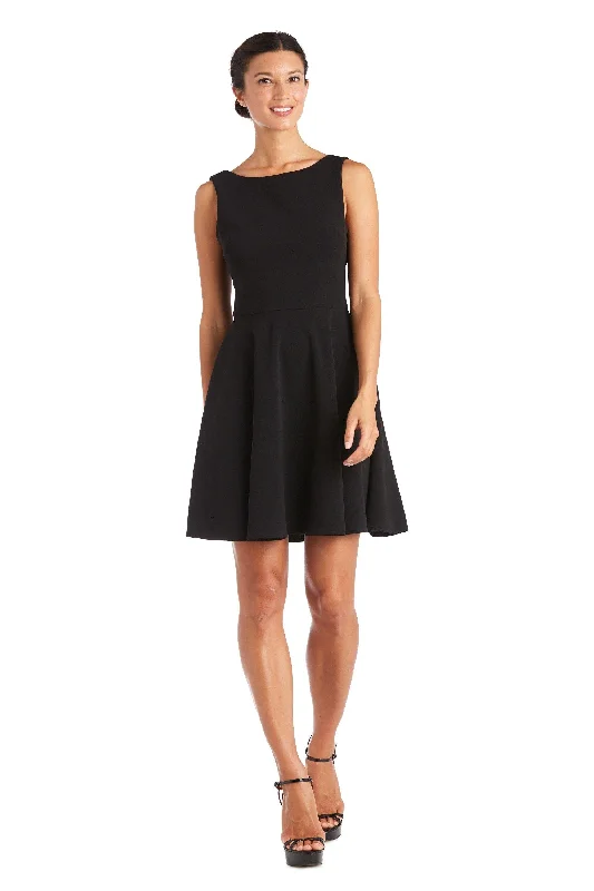 Halter - neck wedding guest dresses with beaded strapsMorgan & Co 12888 Skater Short Black Dress