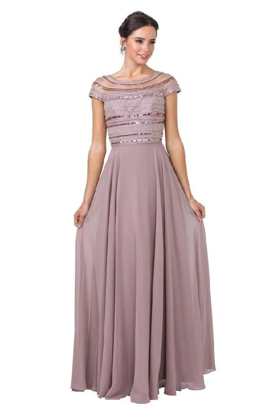 Lace - and - tulle wedding guest dresses with sweetheart necklinesMother of the Bride Long Formal Cap Sleeve Dress