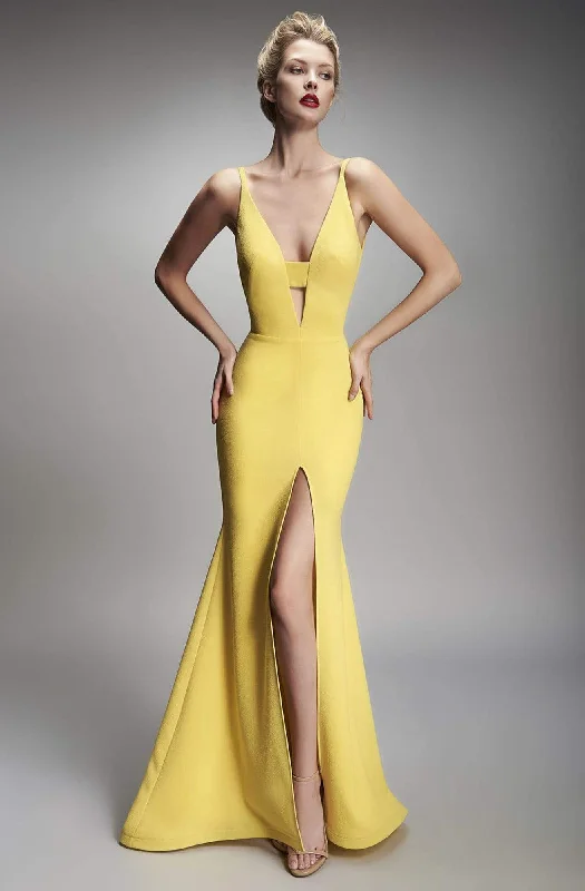 Formal dresses with tiered skirts and pearl embellishments for a luxurious feelNicole Bakti - 640 Plunged V Neck Cutout High Slit Mermaid Gown