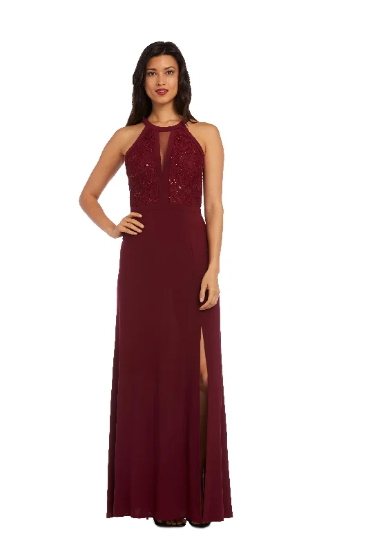 Halter - neck wedding guest dresses with beaded strapsNightway Long Formal Halter Petite Dress 21434P