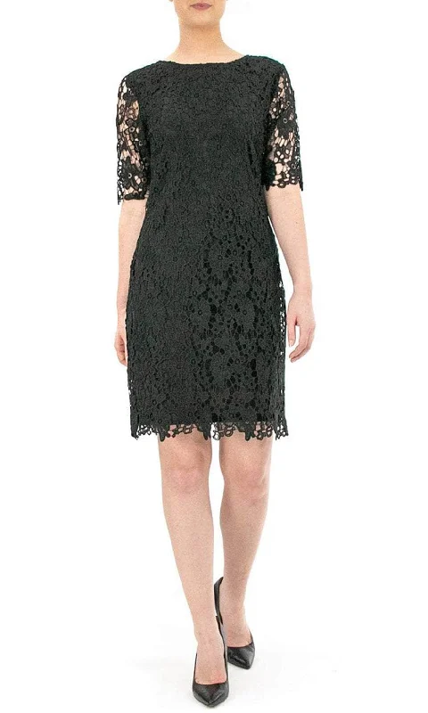 Cocktail dresses with a pleated skirt and a square necklineNina Leonard L0474A - Lace Sheath Formal Dress