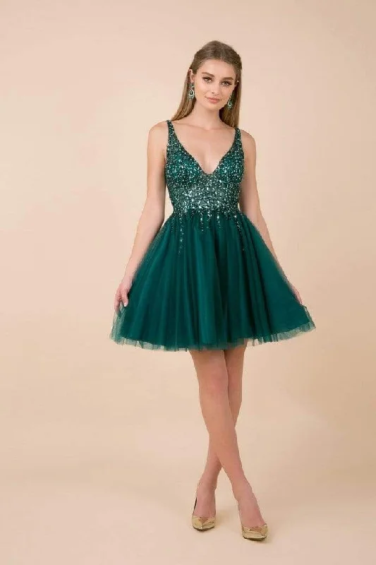 Cocktail dresses with a floral print and a peplum waistNox Anabel - Bead Embellished Plunging V-Neck Cocktail Dress G694